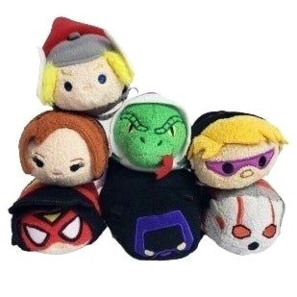 Marvel Tsum Tsum Avengers 6 Mini Plush Set Superhero Iconic Character Collection - Picture 1 of 4